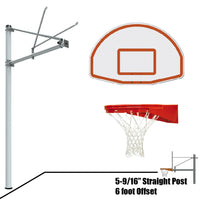 Thumbnail for Basketball System - Straight Post (5-9/16 in. Pole with 6 ft. Offset) - 54 in. Aluminum Fan Backboard - Playground Goal