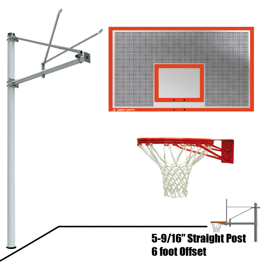 Basketball System - Straight Post (5-9/16 in. Pole with 6 ft. Offset) - 72 in. Perforated Steel Backboard - Double Rim