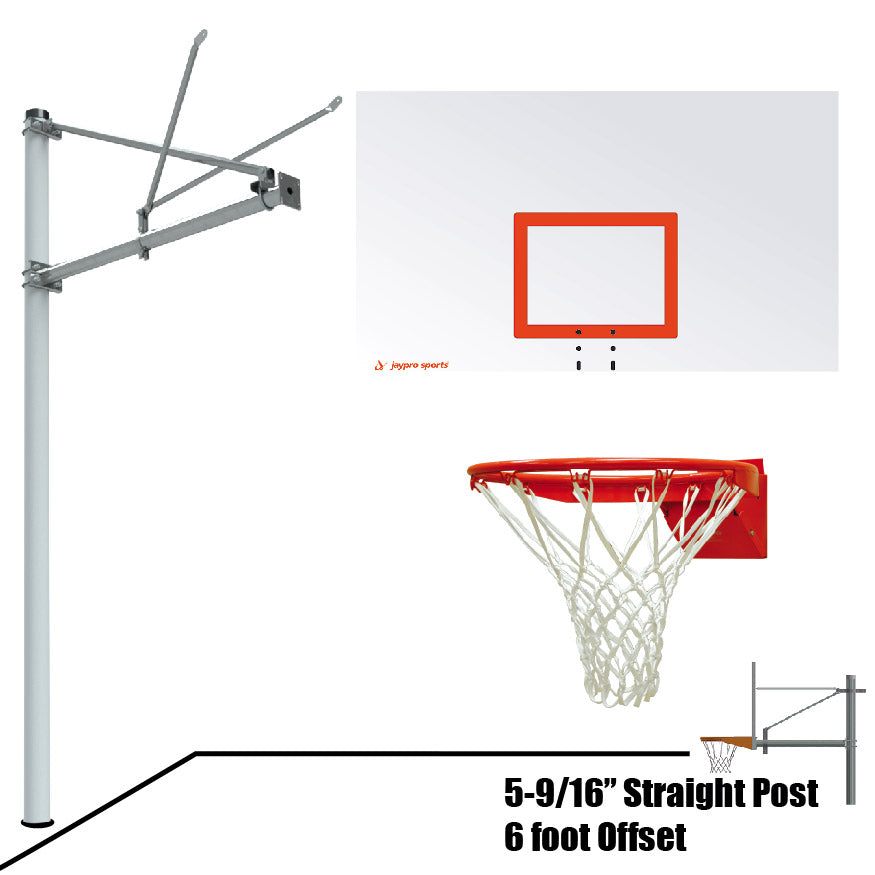 Basketball System - Straight Post (5-9/16 in. Pole with 6 ft. Offset) - 72 in. Steel Backboard - Flex Rim Goal