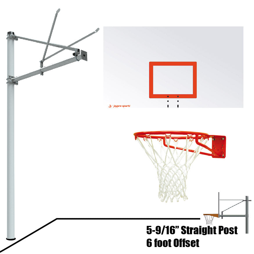 Basketball System - Straight Post (5-9/16 in. Pole with 6 ft. Offset) - 72 in. Steel Backboard - Super Goal