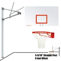 Thumbnail for Basketball System - Straight Post (5-9/16 in. Pole with 6 ft. Offset) - 72 in. Steel Backboard - Super Goal