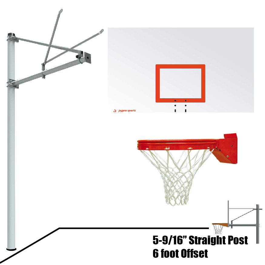 Basketball System - Straight Post (5-9/16 in. Pole with 6 ft. Offset) - 72 in. Steel Backboard - Playground Breakaway Goal