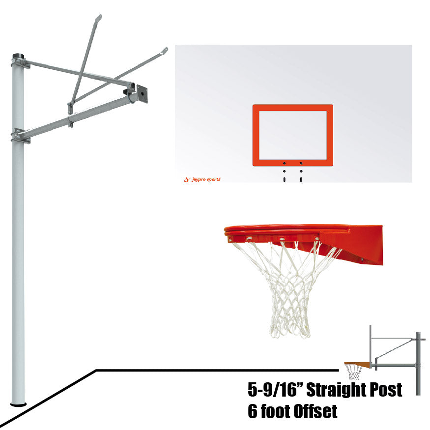 Basketball System - Straight Post (5-9/16 in. Pole with 6 ft. Offset) - 72 in. Steel Backboard - Playground Goal