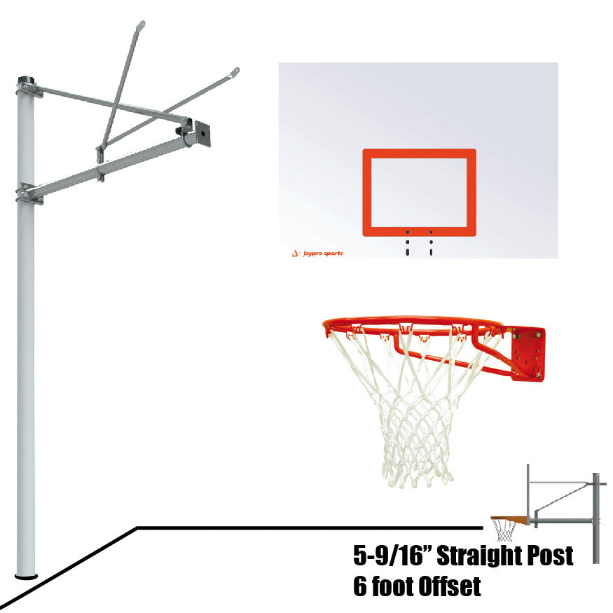 Basketball System - Straight Post (5-9/16 in. Pole with 6 ft. Offset) - 60 in. Steel Backboard - Super Goal