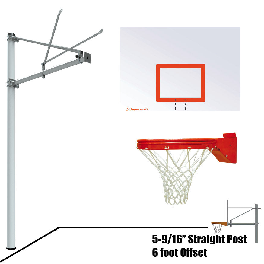 Basketball System - Straight Post (5-9/16 in. Pole with 6 ft. Offset) - 60 in. Steel Backboard - Playground Breakaway Goal