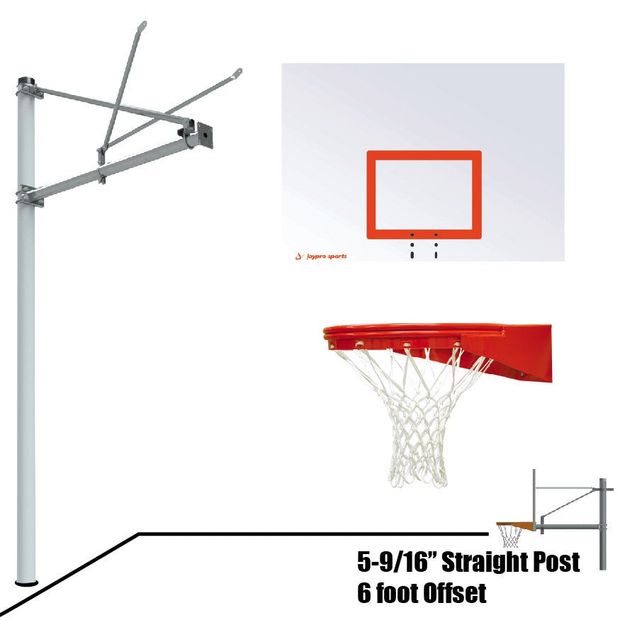 Basketball System - Straight Post (5-9/16 in. Pole with 6 ft. Offset) - 60 in. Steel Backboard - Playground Goal