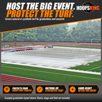 Thumbnail for Heather gray FieldSaver turf protector covering a football field under rows of folding chairs set up for a graduation