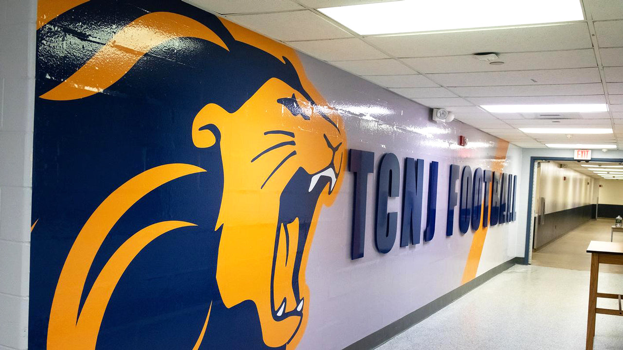 A custom TCNJ wall graphic in athletic facility