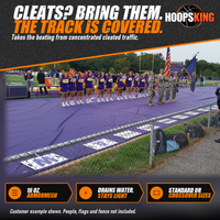 Thumbnail for Large purple track protector covering a stadium track with cheerleaders and a color guard standing on it