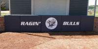Thumbnail for Charcoal L-shaped wall padding printed with a Ragin Bulls logo along a backstop wall