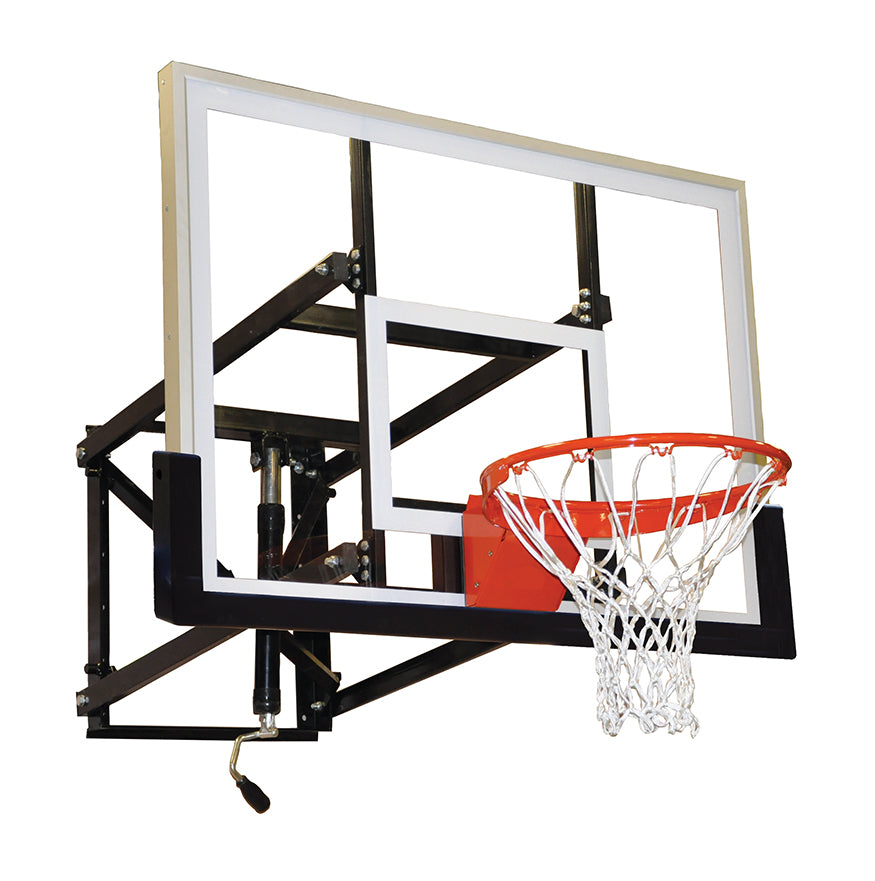 Basketball Backstop - Wall-Mounted - Shooting Station - Adjustable Height (Indoor/Outdoor) - (54 in.W x 36 in.H) - Glass Backboard, Flex Goal, Edge/Protector Padding