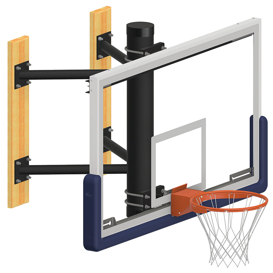 Basketball System - Wall-Mounted - Shooting Station without Height Adjuster (Indoor) - 72 in. Glass Backboard, Contender Series Breakaway Goal