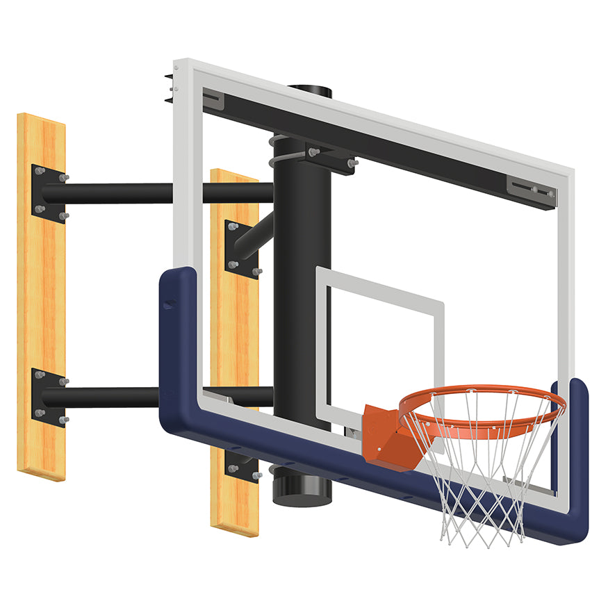 Basketball System - Wall-Mounted - Shooting Station without Height Adjuster (Indoor) - 72 in. Glass Backboard, Contender Series Breakaway Goal