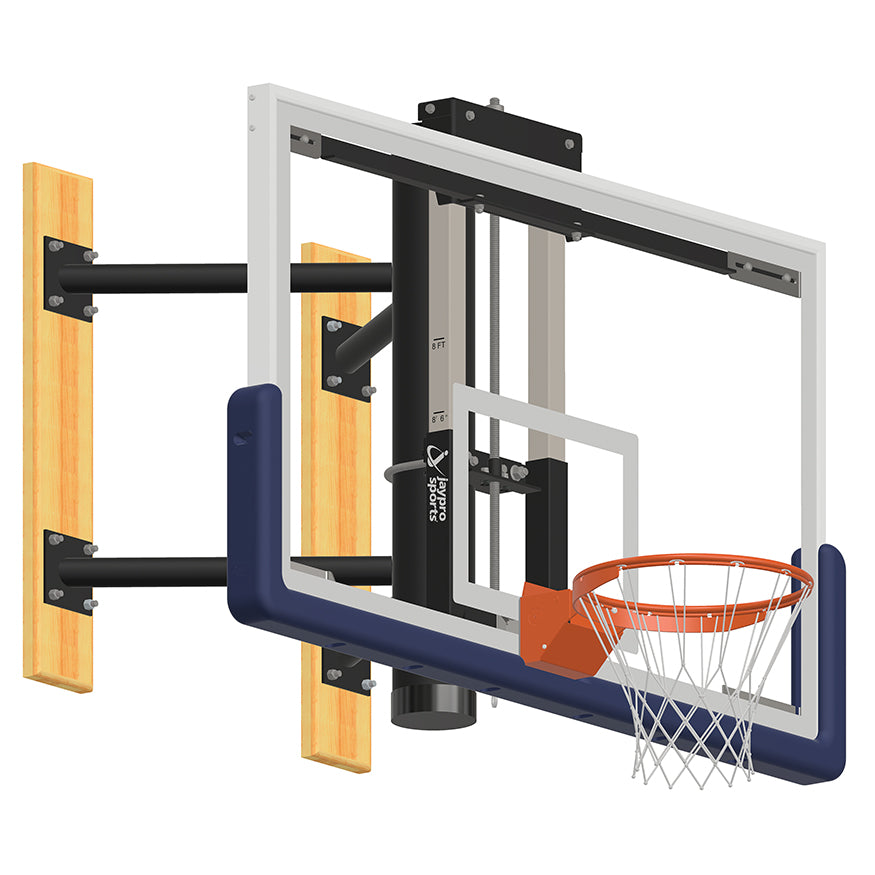 Basketball System - Wall-Mounted - Shooting Station - Adjustable Height (Indoor) - 72 in. Glass Backboard, Contender Series Breakaway Goal