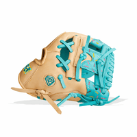 Thumbnail for Tan and mint youth baseball glove with colorful sprinkles on the webbing.