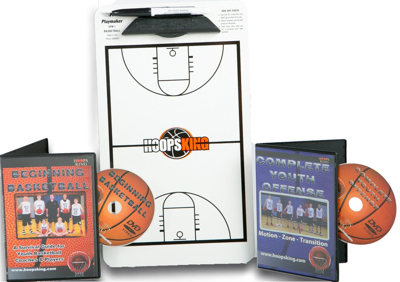 Youth Basketball Coach dry erase board and videos.