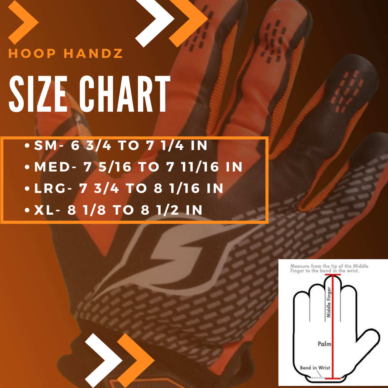 Hoop Handz weighted basketball gloves size chart