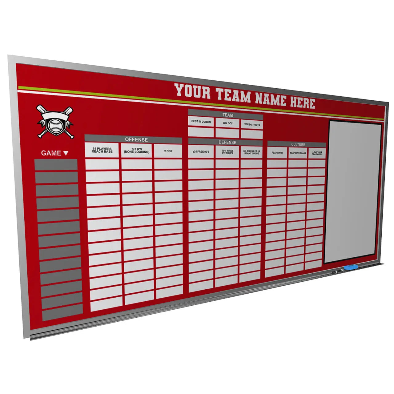 custom baseball softball whiteboard magnetic locker room dry erase