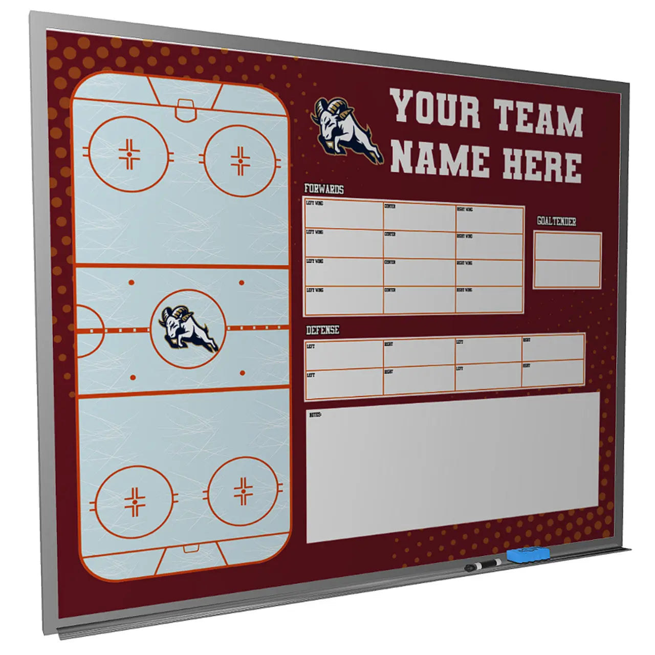 Ice Hockey Wall Mounted Locker Room Magnetic Whiteboard HoopsKing