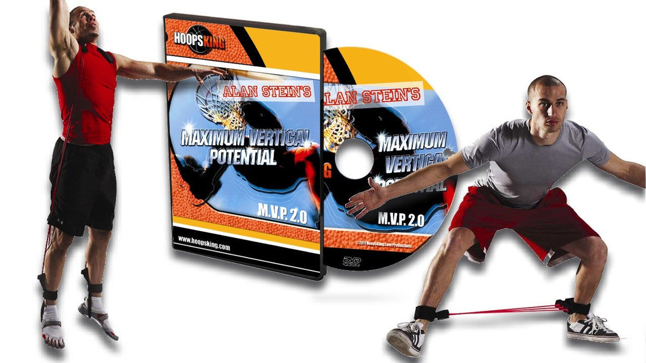 The MVP Vertical Jump Program Elite System contains lateral resistance bands, vertical jump resistance bands, and the MVP 2.0 DVD.