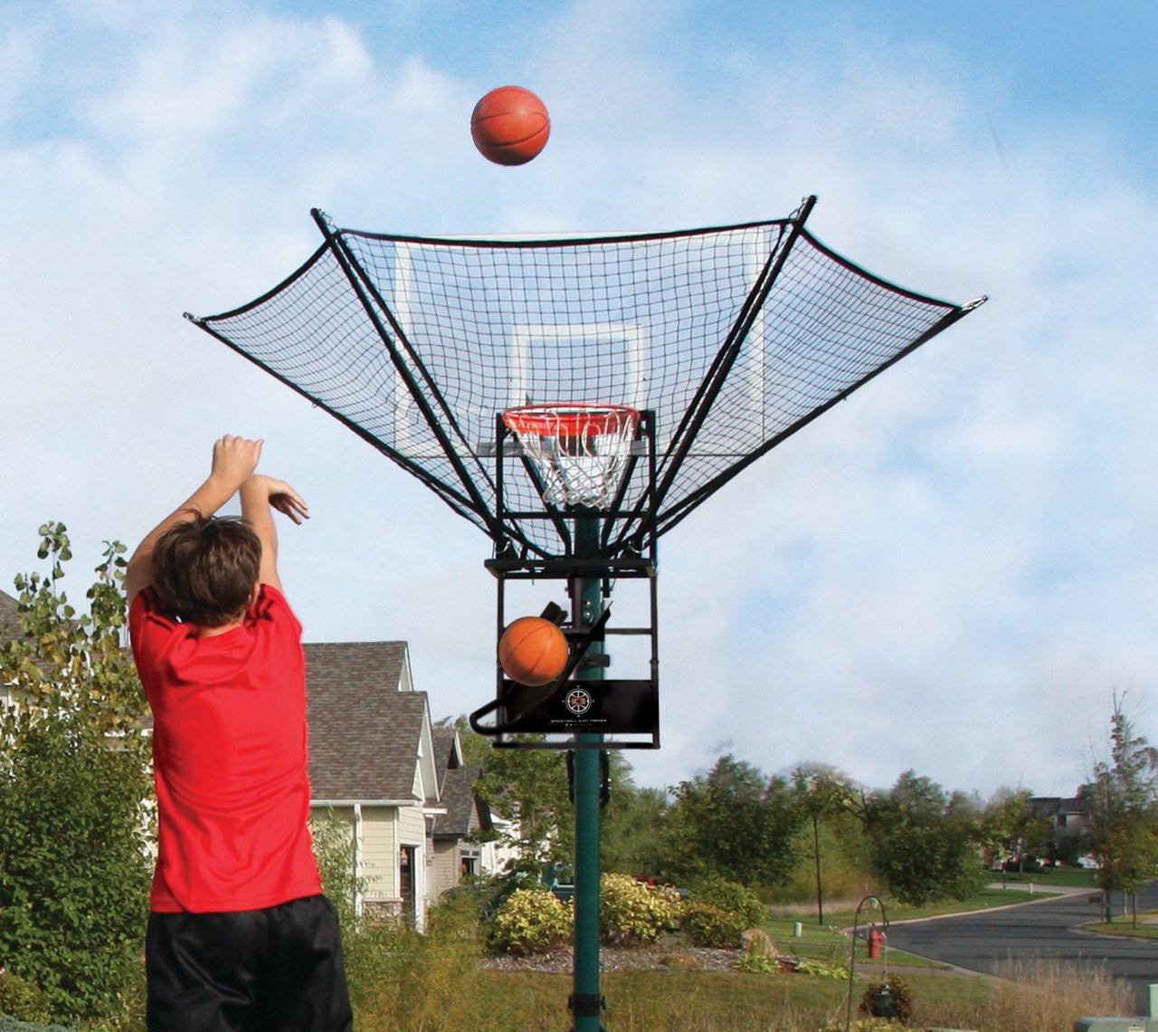 IC3 Basketball Rebounder installed on home driveway.
