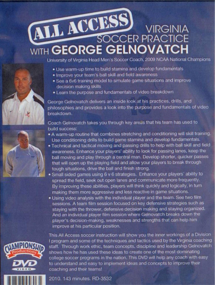 (Alquiler) -Acceso total: práctica de fútbol de Virginia con George Gelnovatch